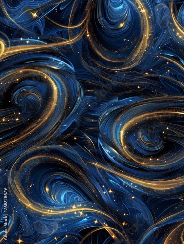 Blue and gold swirls with stars scattered throughout