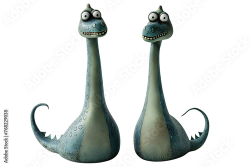 2 Nessi Monster figures, isolated on transparent background, Generative AI photo