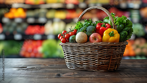Fruits and vegetables in basket. © Cimutimut