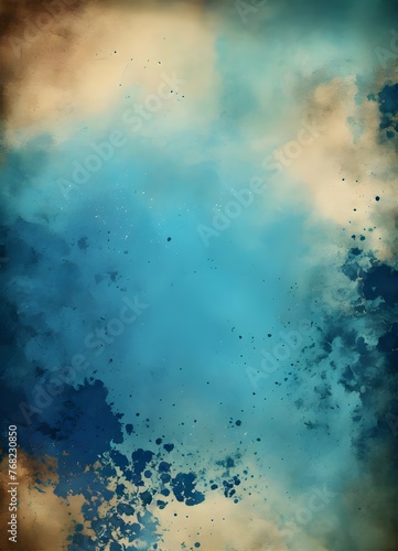 Azure abstract art | Watercolor dark blue | Mottled, smokey background in blue, green and purple