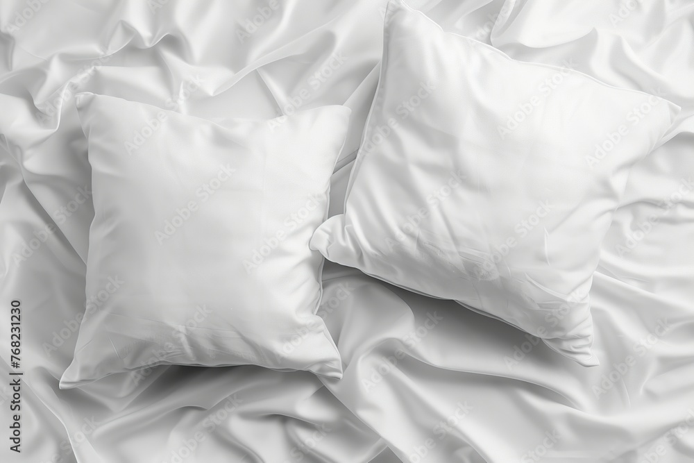 Blank soft pillows on white bed Blank soft pillows on white bed