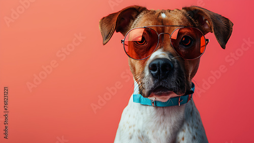 Dog in glasses on pastel background. © Cimutimut