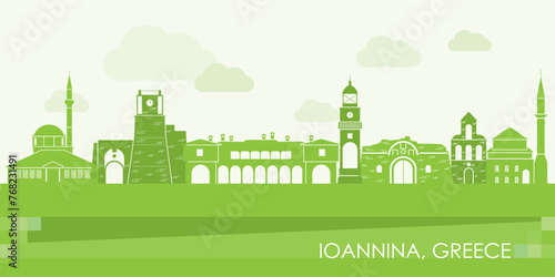 Green Skyline panorama of city of Ioannina, Epirus, Greece - vector illustration photo