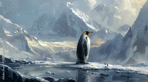 Majestic Emperor Penguin Vast Landscape