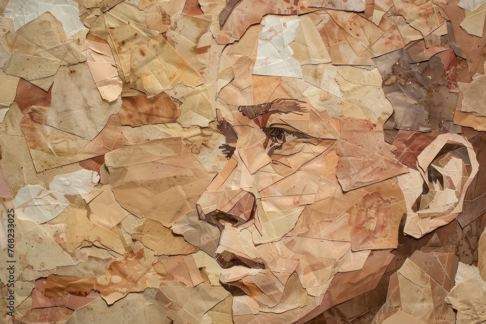Detailed depiction of a face crafted entirely from paper, showcasing intricate paper artistry up close