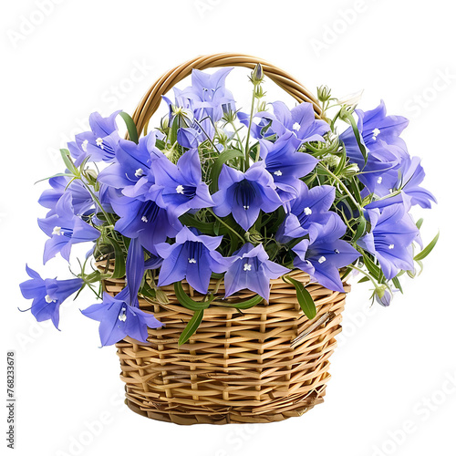 blue bell flowers in basket isolated on white background