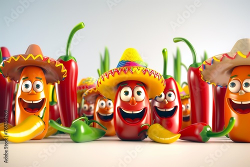 Hot pepper characters, Mexican peppers, Cinco de mayo photo