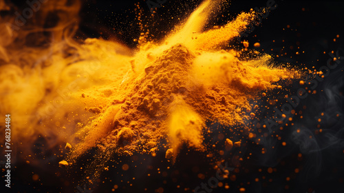 Explosion of Golden Turmeric Powder in Mid-Air
