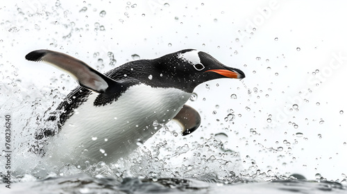 Penguin Diving into Frigid Waters