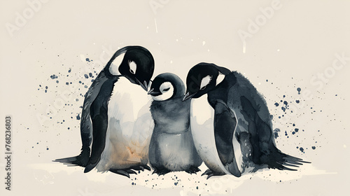 Penguin family huddled together for warmth