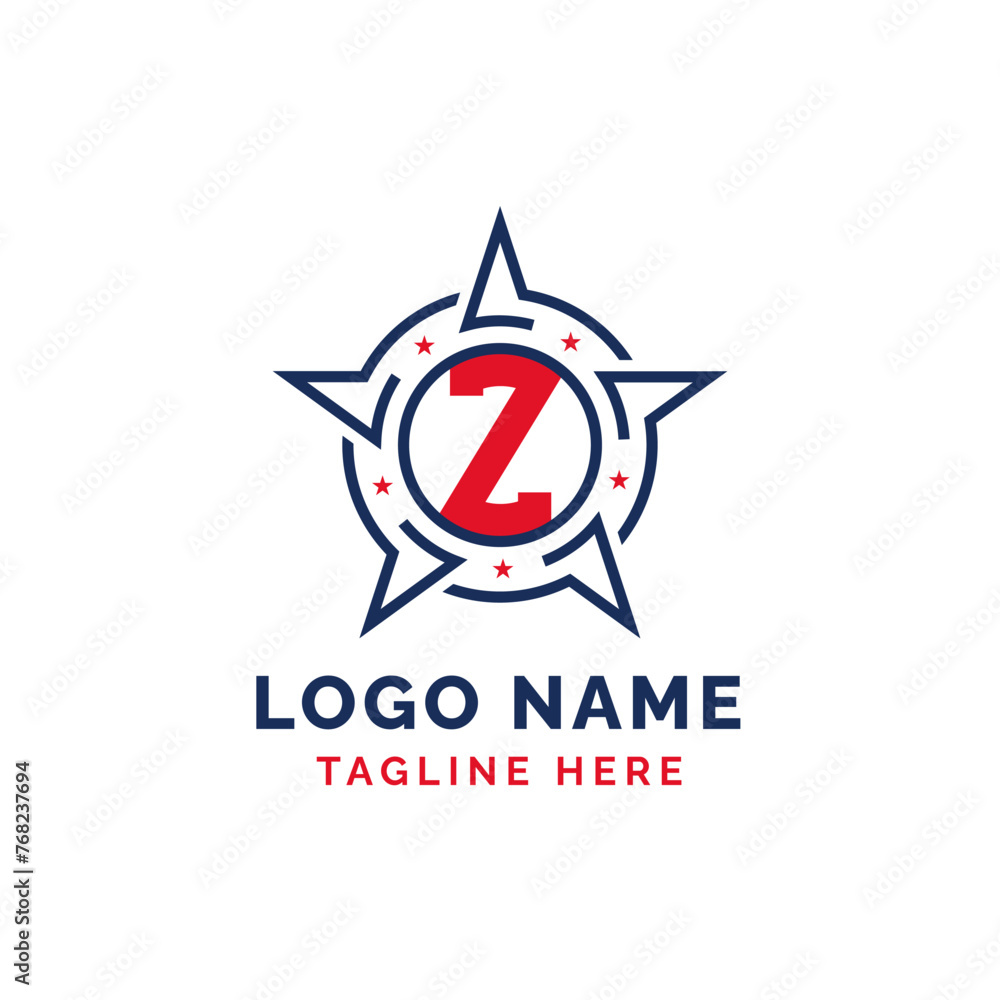 Letter Z Star Patriotic Logo Design. Patriotic Z Logo with Star Letter Z Star Patriotic Logo Design. Patriotic Z Logo with Star