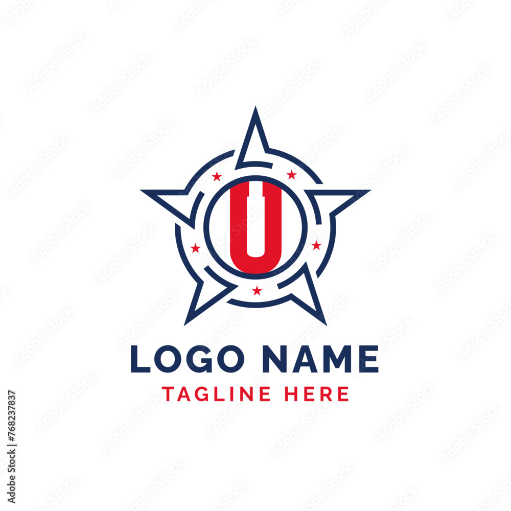 Letter U Star Patriotic Logo Design. Patriotic U Logo with Star Letter U Star Patriotic Logo Design. Patriotic U Logo with Star