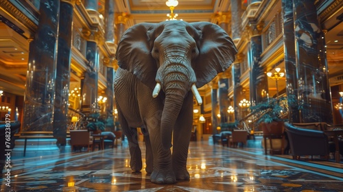 Elephant Standing in Hotel Lobby