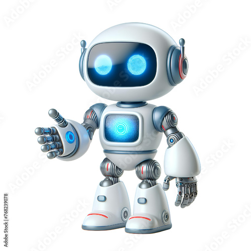 3D cue robot gives hand isolated on white background