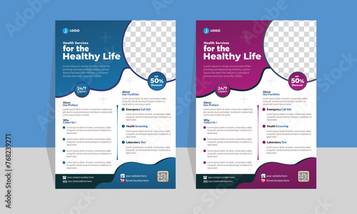 Healthcare business flyer design template. Medical business brochure cover design with a4 layout, two color variations.