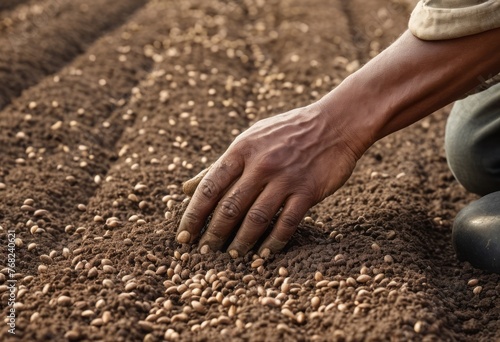 Close-up of hands preparing soil for planting, signifying the start of a new growing season in agriculture.