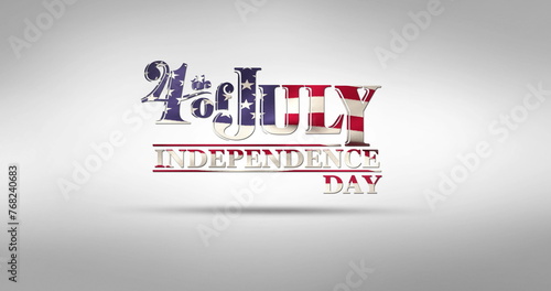 Digital image of a red independence day text below a 4th of July greeting with an American flag desi