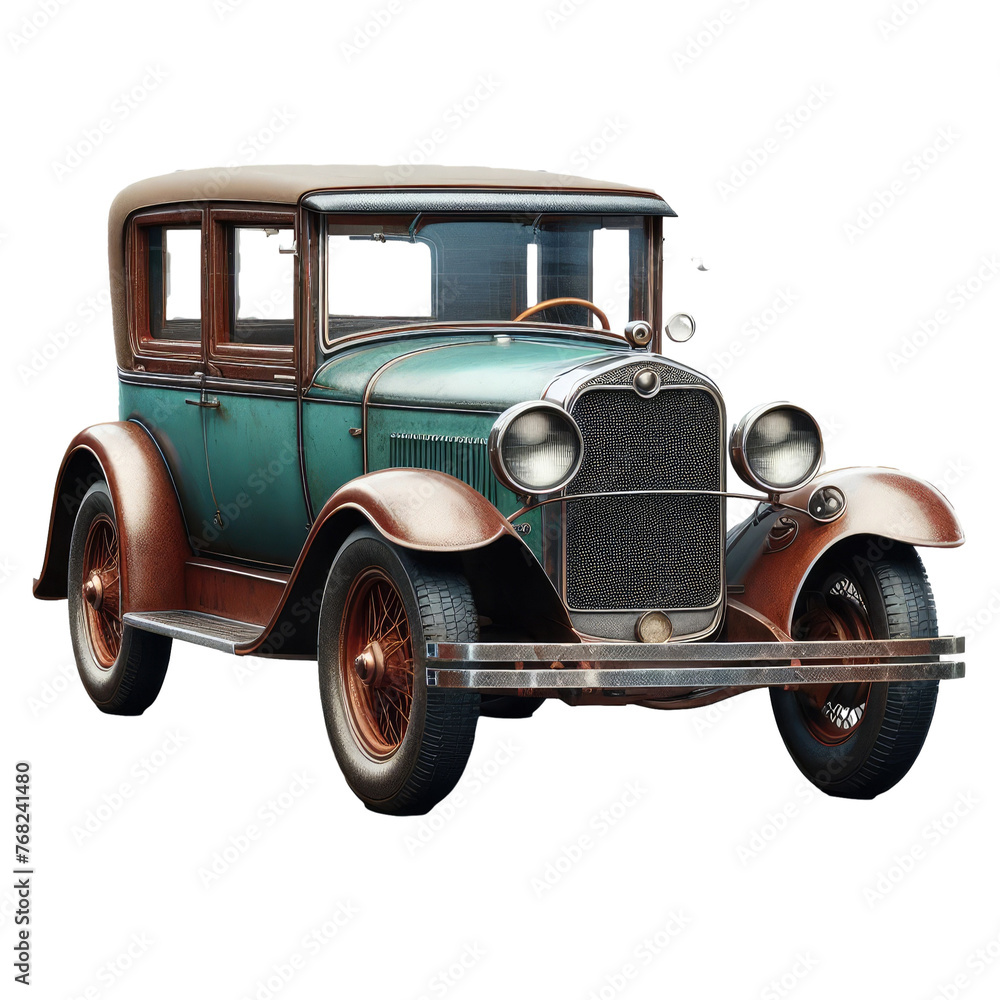 Isolated 3D Old Car on a Clear PNG Canvas, Generative AI