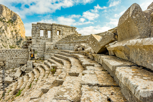 Termessos ancient city the amphitheatre. Termessos is one of Antalya -Turkey's most outstanding archaeological sites. Despite the long siege, Alexander the Great could not capture the ancient city. photo