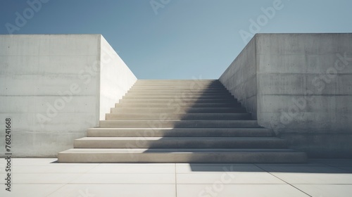 Concrete stairs leading up to blue sky with clouds  perspective view
