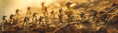 A scene of miniature toy soldiers positioned in a tactical formation photo