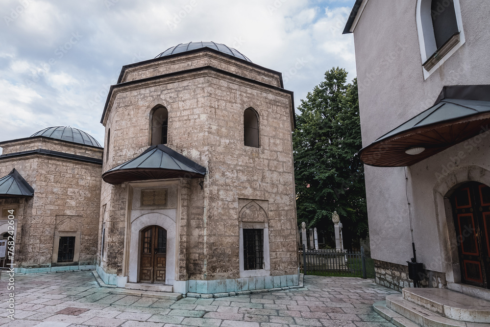 Tombs in Gazi Husrev-beg Mosque in Bascarsija, historic part of Sarajevo city, Bosnia and Herzegovina