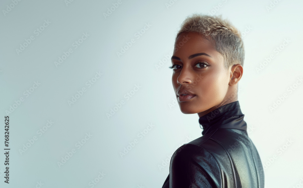 Obraz premium Attractive woman with a fashionable hairstyle in stylish sportswear. Fashion and beauty, active lifestyle and sports.