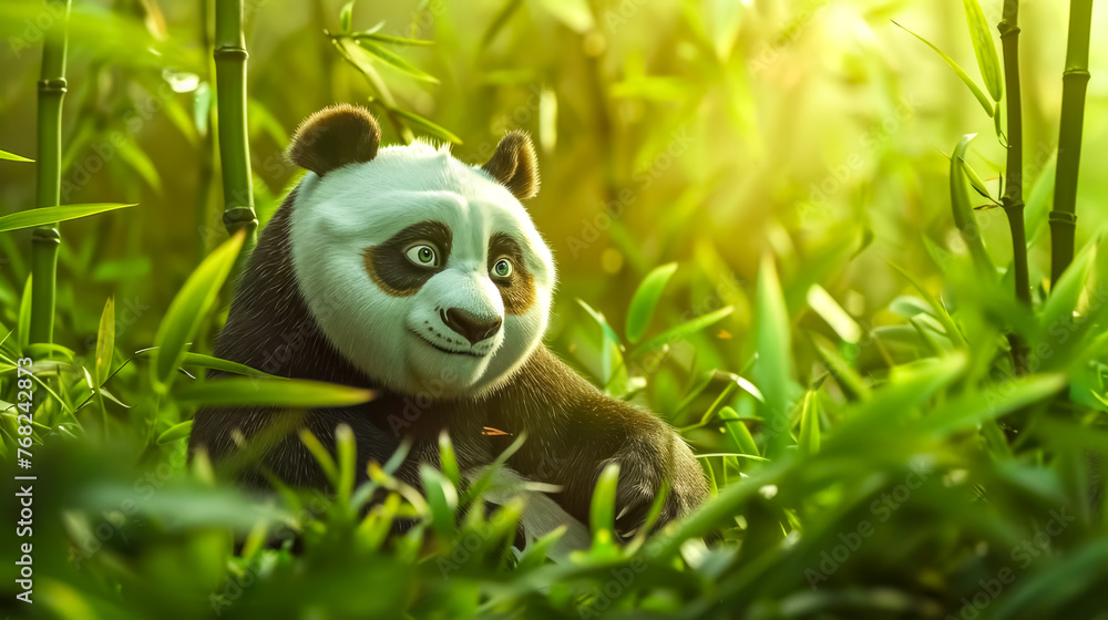 Serene giant panda in lush bamboo forest Serene giant panda in lush bamboo forest