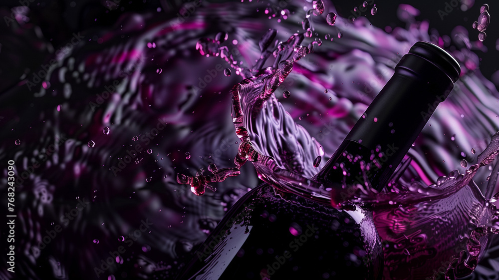 Fototapeta premium Bottle of wine concept background banner design. Alcohol drink poster. Wine creative horizontal poster wallpaper. Raster bitmap digital illustration. 
