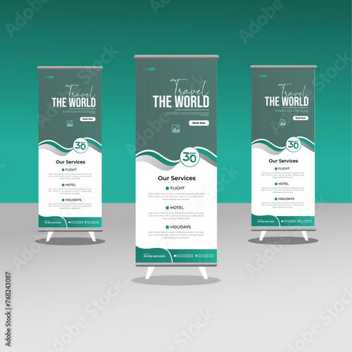 Creative travel business banner, Rollup template design for travel