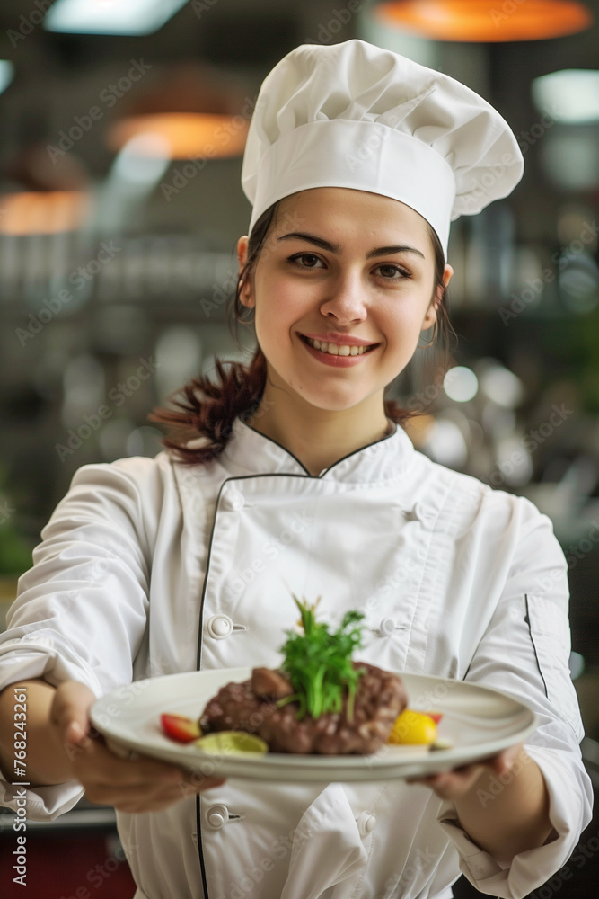 A professional culinary chef presents a garnished delicious meal A professional culinary chef presents a garnished delicious meal