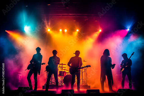 A band of four musicians playing on stage with a purple © Алла Морозова