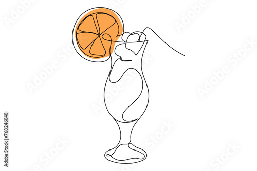 Continuous line beach party cocktail icon isolated. Vector sketch drink illustration.