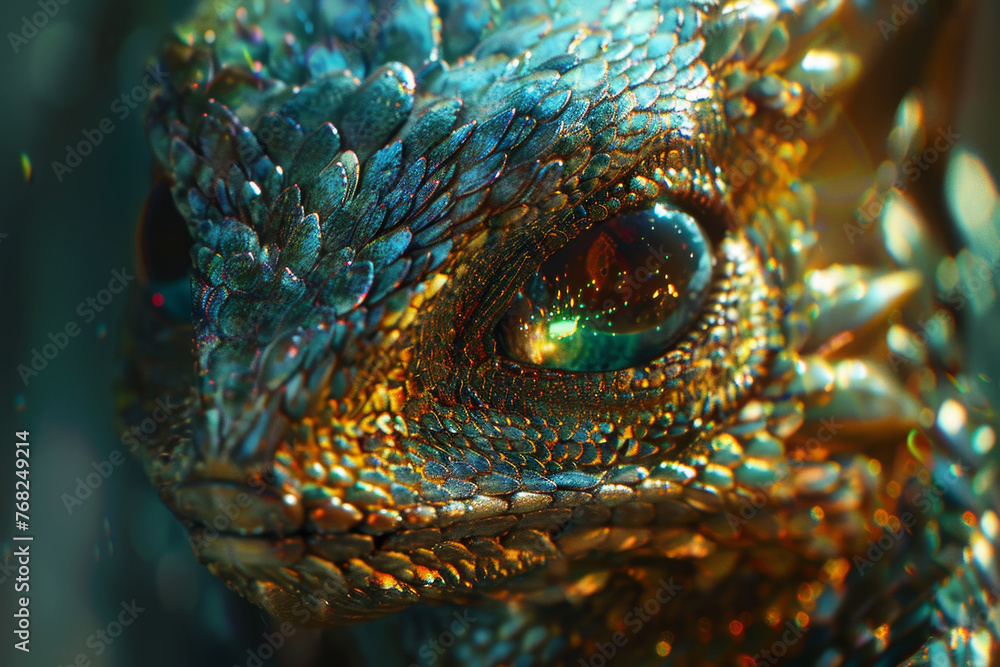 Obraz premium A close up of a lizard with a gold and blue pattern on its face