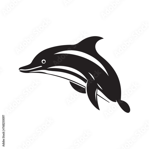 black silhouette of a Dolphin with thick outline side view isolated