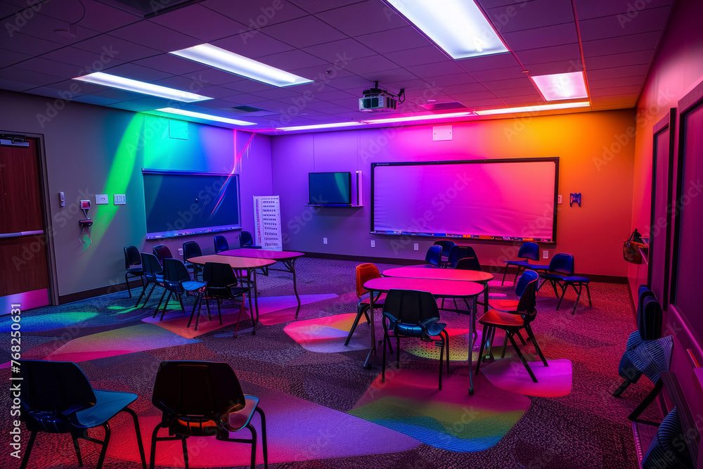 Sensory-Friendly Classroom with Colorful Lighting