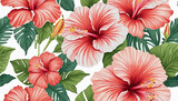 vibrant hibiscus flowers in tropical paradise in watercolor style