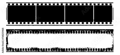 Set of 2 transparent vector grunge abstract movie film strip dirty textures with dust overlay. Place artwork over any image to make distressed effect