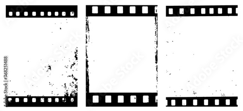 Set of 3 transparent vector grunge abstract movie film strip dirty poster background textures with dust overlay. Place artwork over any image to make distressed effect