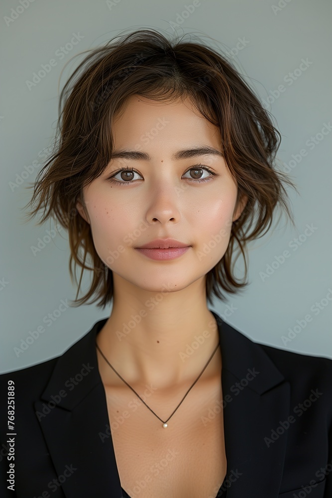 Chinese Woman Wearing Black Jacket With Short Hair Chinese Woman Wearing Black Jacket With Short Hair
