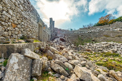 Termessos ancient city the amphitheatre. Termessos is one of Antalya -Turkey's most outstanding archaeological sites. Despite the long siege, Alexander the Great could not capture the ancient city. photo