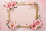 Elegant pink and gold watercolor art frame