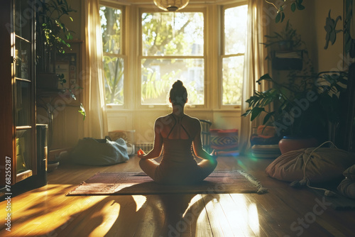 Peaceful Yoga Session in Sunlit Room
