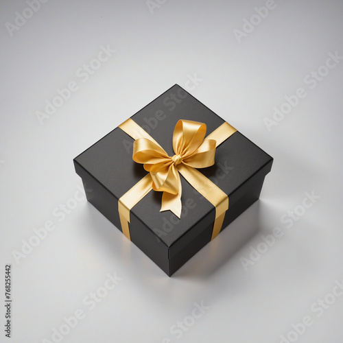Black gift box with gold ribbon