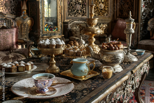 Luxurious Turkish Tea and Delights Setup © spyrakot