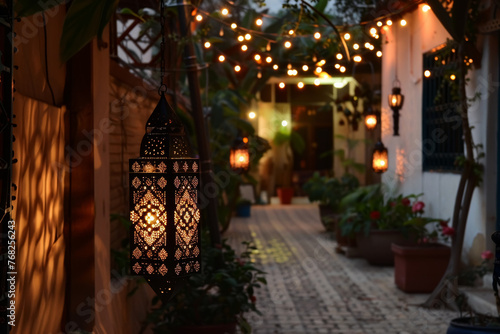 Lanterns and Festive Lights Adorning Street © spyrakot
