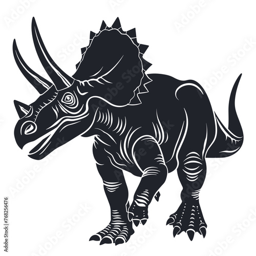 Triceratops dinosaur - black and white vector illustration.