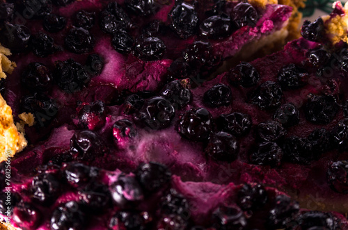 Cheesecake with black currants, background, close-up