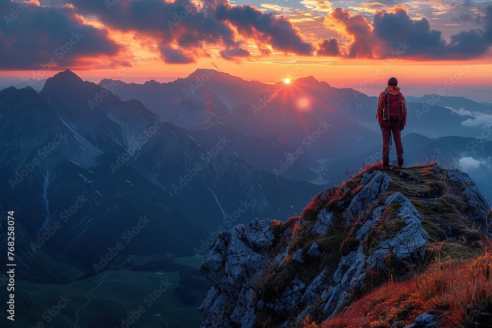 Peaks and Horizons: Admiring the Sunset from Atop the Mountain