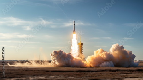View of a space rocket taking off from the runway